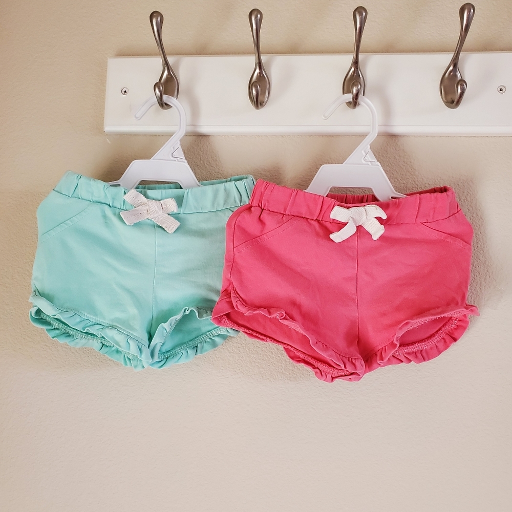 Baby toddler girl shorts 12m lot of 2 pink blue